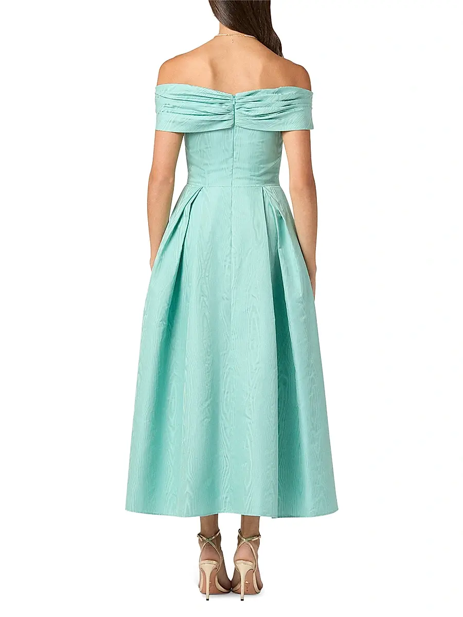 Shoshanna Women's June Pleated Off-Shoulder Midi-Dress | Thumbnail 3 Shoshanna Women's June Pleated Off-Shoulder Midi-Dress | Thumbnail 3