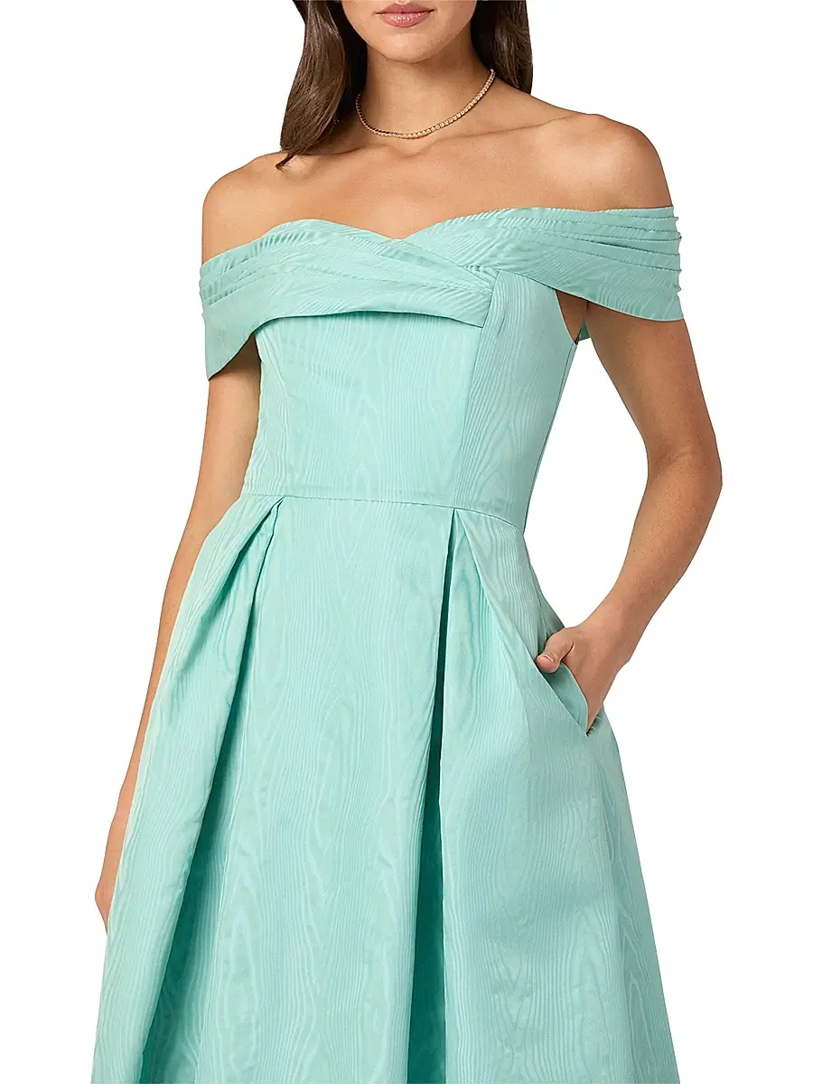 Shoshanna Women's June Pleated Off-Shoulder Midi-Dress | Thumbnail 4 Shoshanna Women's June Pleated Off-Shoulder Midi-Dress | Thumbnail 4
