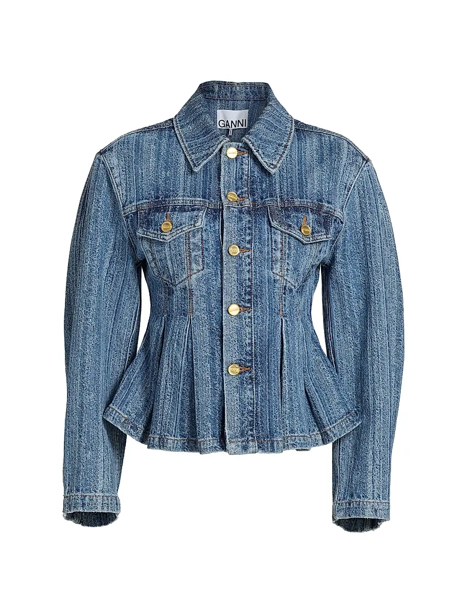 Ganni Women's Structured Cotton Denim Fitted Jacket