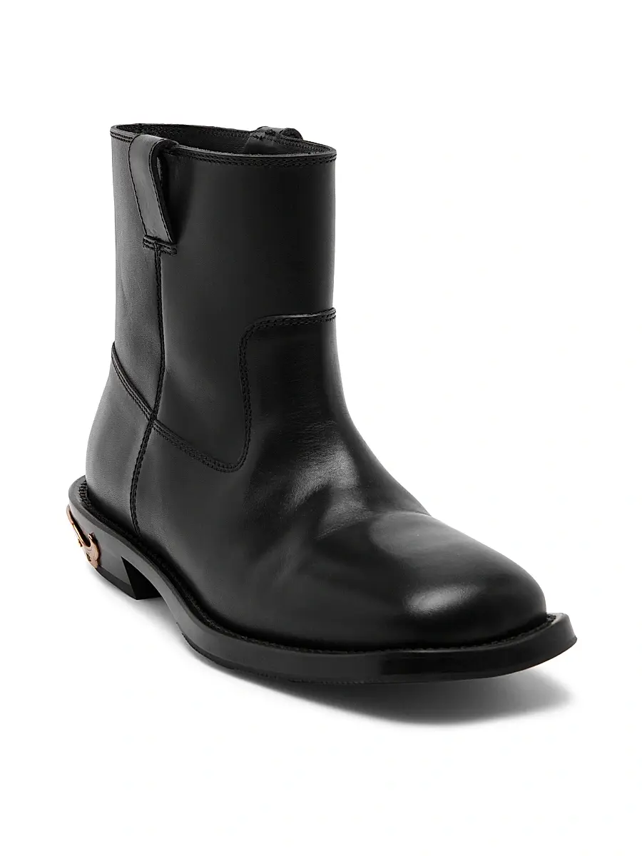 MOSCHINO Men's Leather Logo Spur Ankle Boots | Thumbnail 2