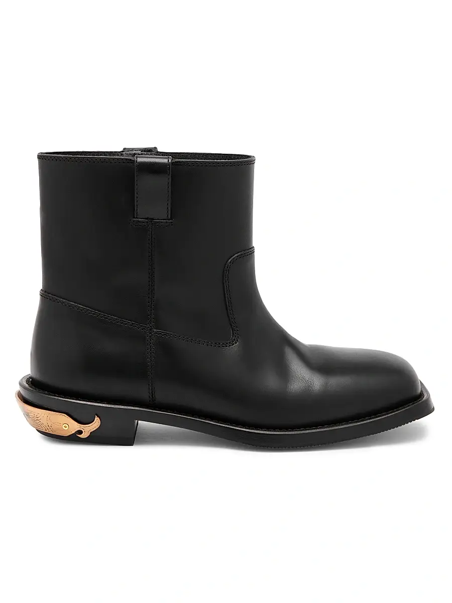 MOSCHINO Men's Leather Logo Spur Ankle Boots - Black - Size 13 | Image 1 MOSCHINO Men's Leather Logo Spur Ankle Boots - Black - Size 13 | Image 1