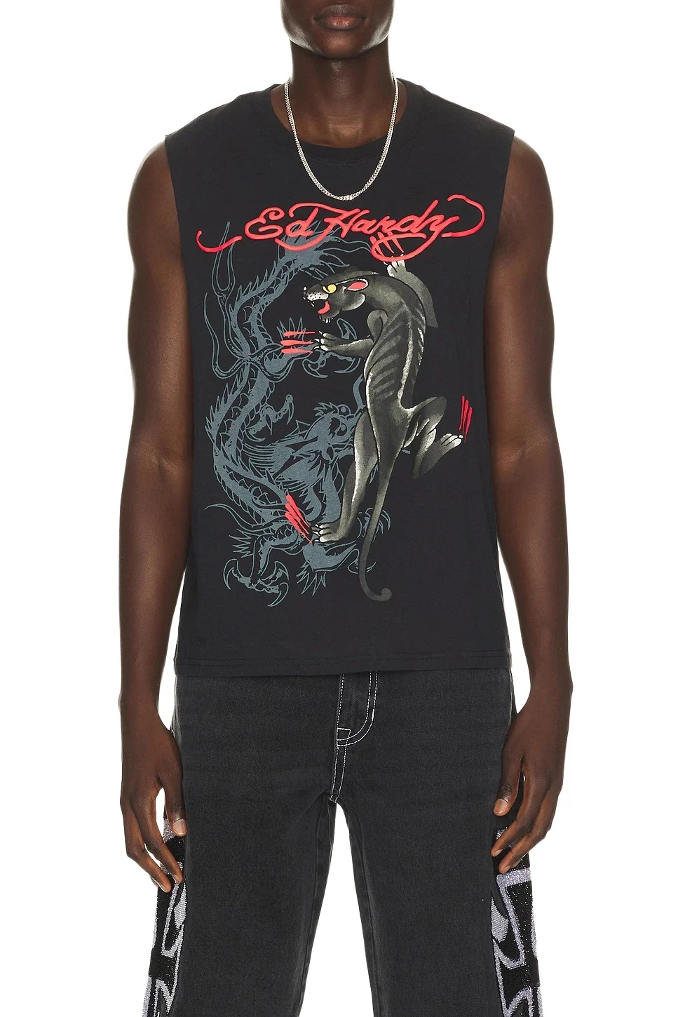 Ed Hardy Panther Rose Cut Off Tee