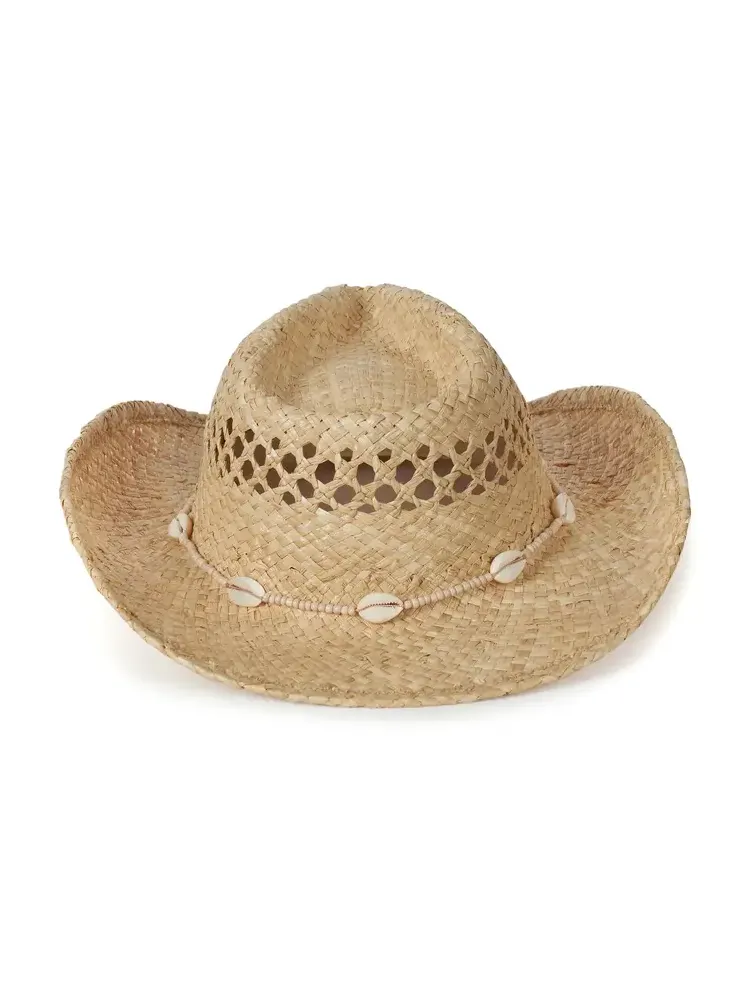Lack of color Shell-Embellished Raffia Cowboy Hat