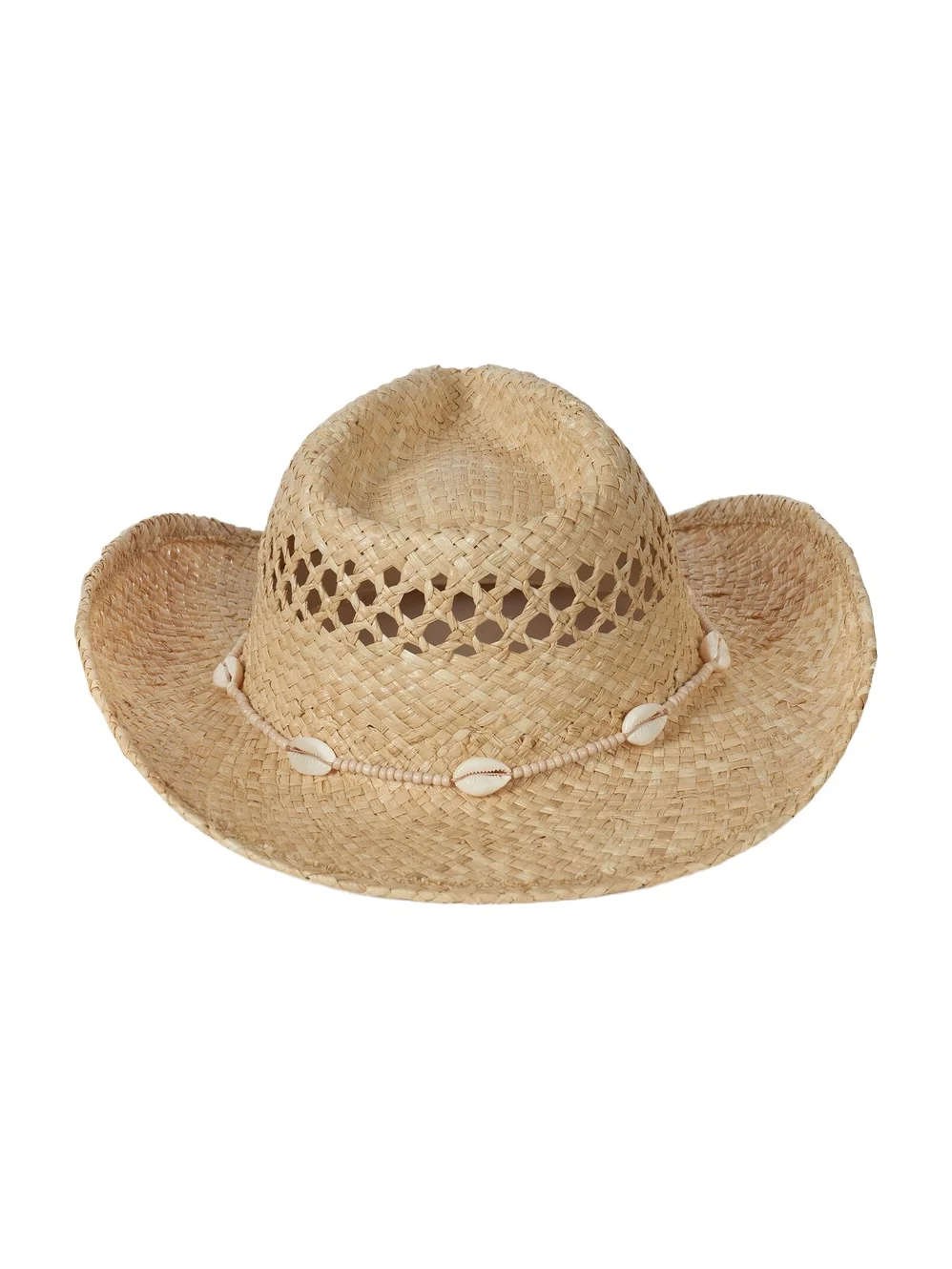 Shell-Embellished Raffia Cowboy Hat