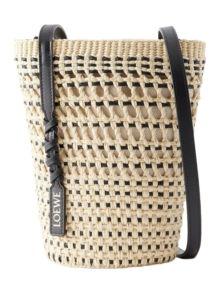 Loewe Paula's Ibiza Leather-Trimmed Woven Raffia Pouch - Men