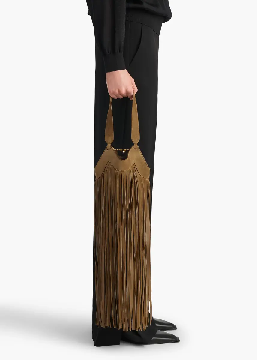Khaite Nano Lotus Fringe Tote In Mud Suede | Thumbnail 2 Khaite Nano Lotus Fringe Tote In Mud Suede | Thumbnail 2