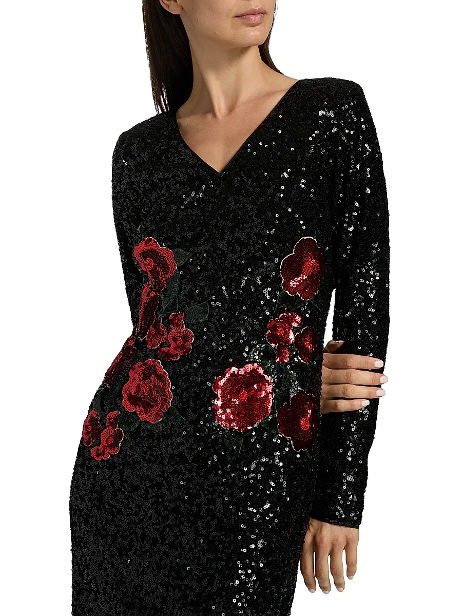 Elie Tahari Women's The Aurora Floral Sequin Cocktail Dress | Thumbnail 6