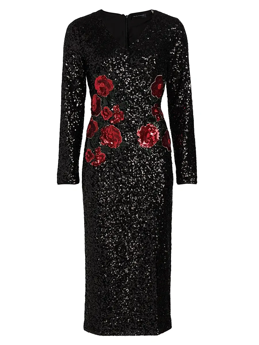 Elie Tahari Women's The Aurora Floral Sequin Cocktail Dress