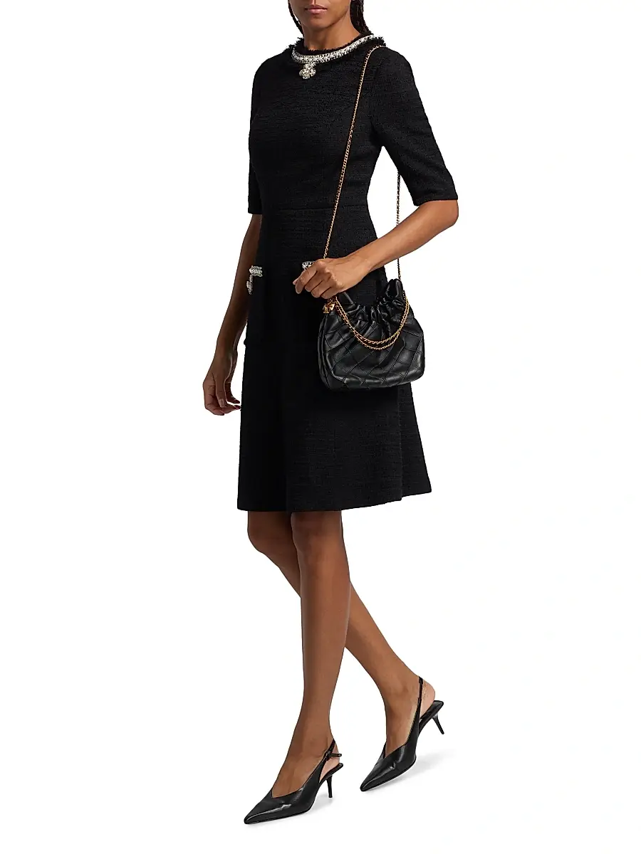Teri Jon by Rickie Freeman Women's Flower & Faux-Pearl Embellished Bouclé Cocktail Dress | Thumbnail 2 Teri Jon by Rickie Freeman Women's Flower & Faux-Pearl Embellished Bouclé Cocktail Dress | Thumbnail 2