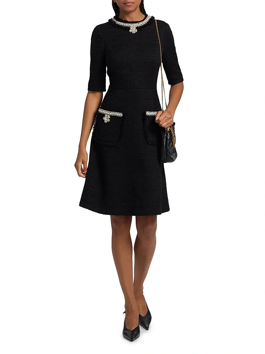 Teri Jon by Rickie Freeman Women's Flower & Faux-Pearl Embellished Bouclé Cocktail Dress | Thumbnail 3 Teri Jon by Rickie Freeman Women's Flower & Faux-Pearl Embellished Bouclé Cocktail Dress | Thumbnail 3