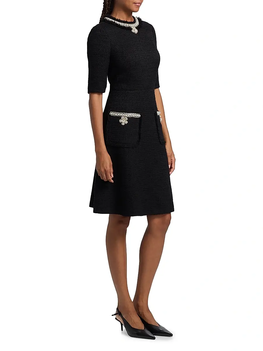 Teri Jon by Rickie Freeman Women's Flower & Faux-Pearl Embellished Bouclé Cocktail Dress | Thumbnail 4 Teri Jon by Rickie Freeman Women's Flower & Faux-Pearl Embellished Bouclé Cocktail Dress | Thumbnail 4
