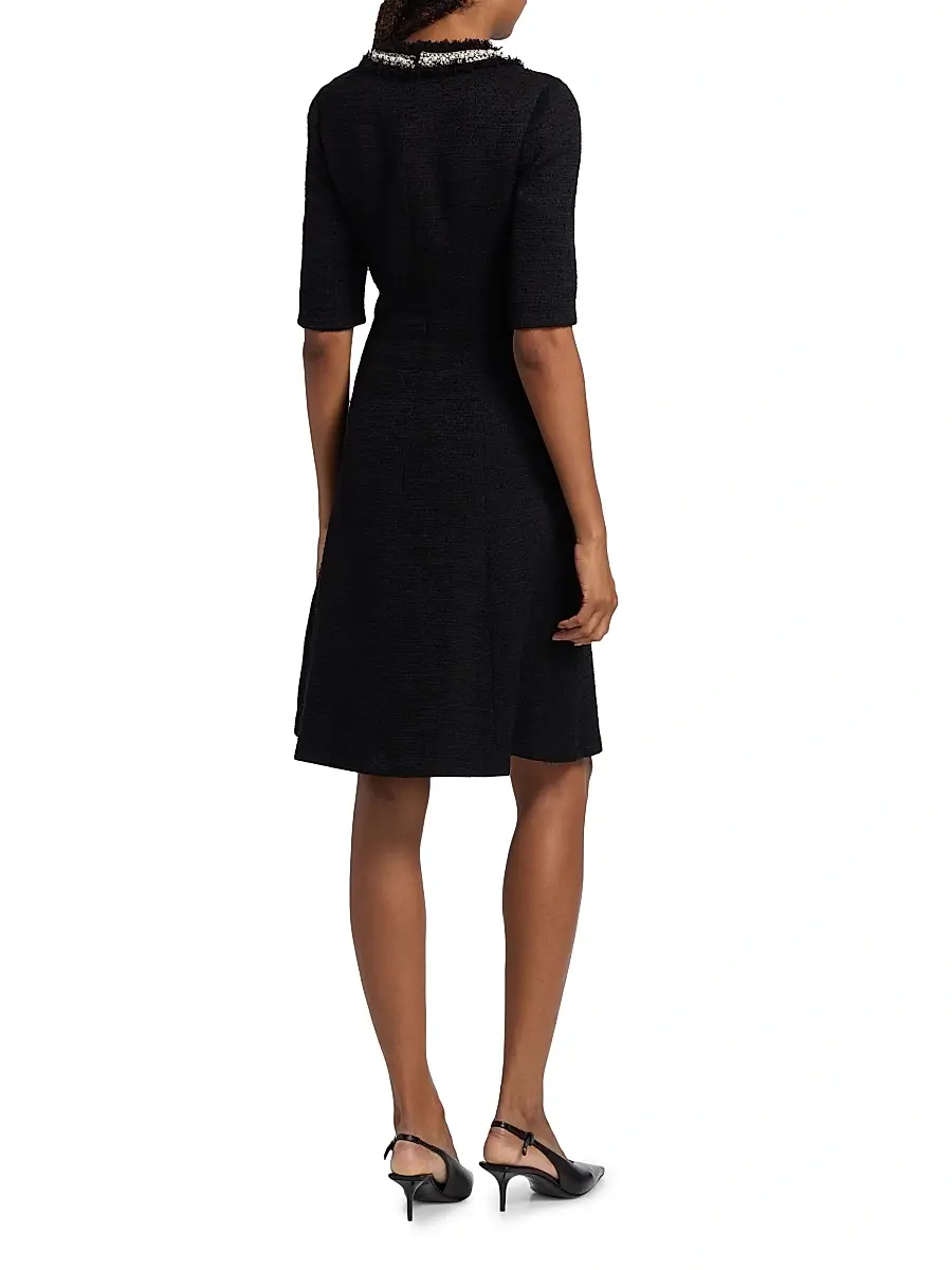 Teri Jon by Rickie Freeman Women's Flower & Faux-Pearl Embellished Bouclé Cocktail Dress | Thumbnail 5 Teri Jon by Rickie Freeman Women's Flower & Faux-Pearl Embellished Bouclé Cocktail Dress | Thumbnail 5