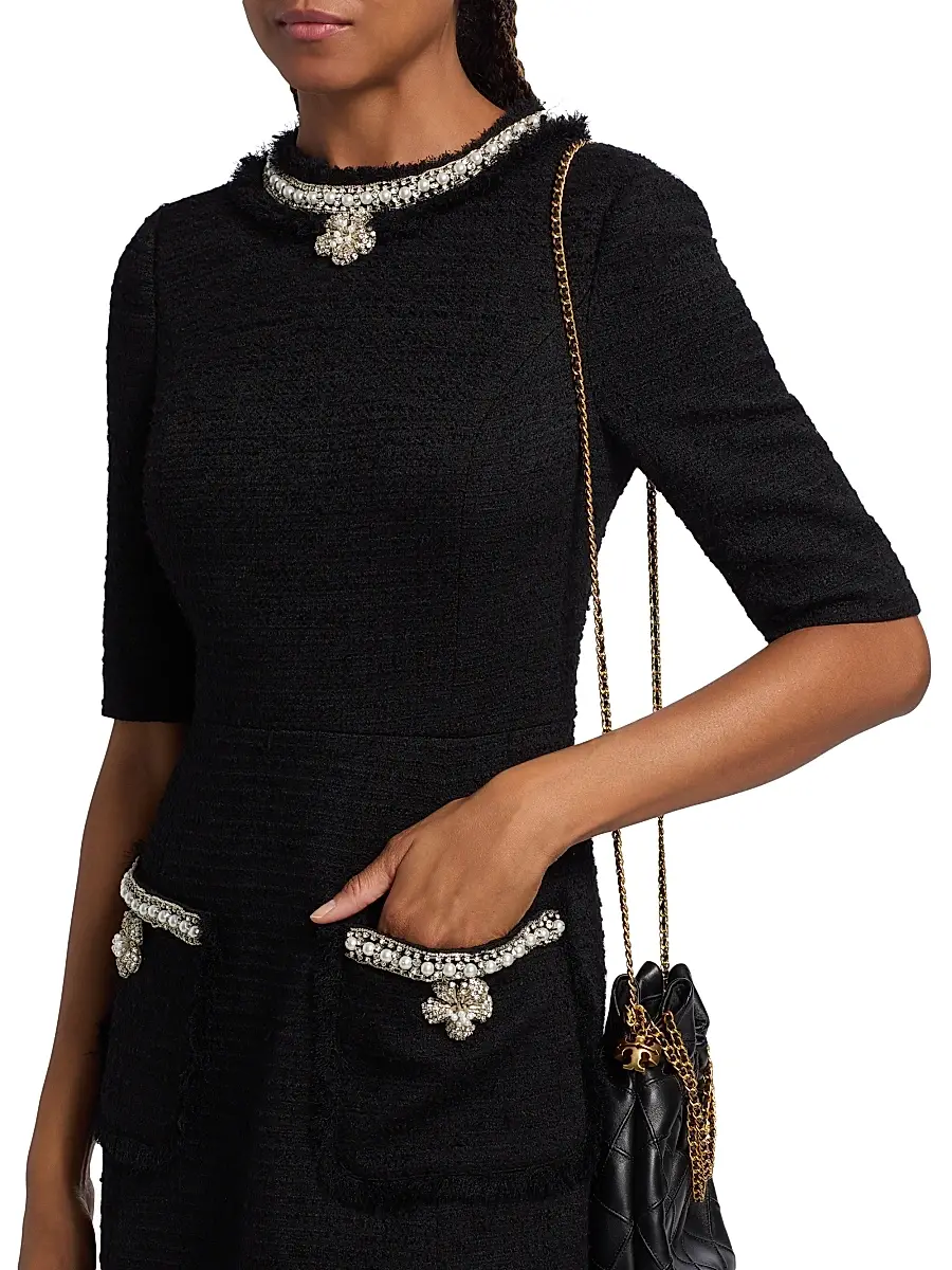 Teri Jon by Rickie Freeman Women's Flower & Faux-Pearl Embellished Bouclé Cocktail Dress | Thumbnail 6 Teri Jon by Rickie Freeman Women's Flower & Faux-Pearl Embellished Bouclé Cocktail Dress | Thumbnail 6