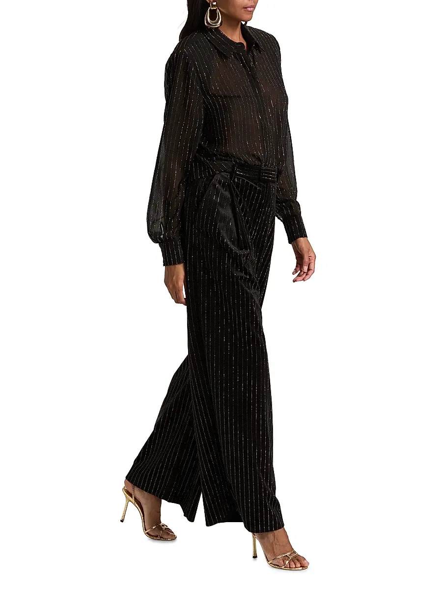 Ronny Kobo Women's Dayna Crystal-Pinstriped Wide-Leg Pants | Thumbnail 2 Ronny Kobo Women's Dayna Crystal-Pinstriped Wide-Leg Pants | Thumbnail 2
