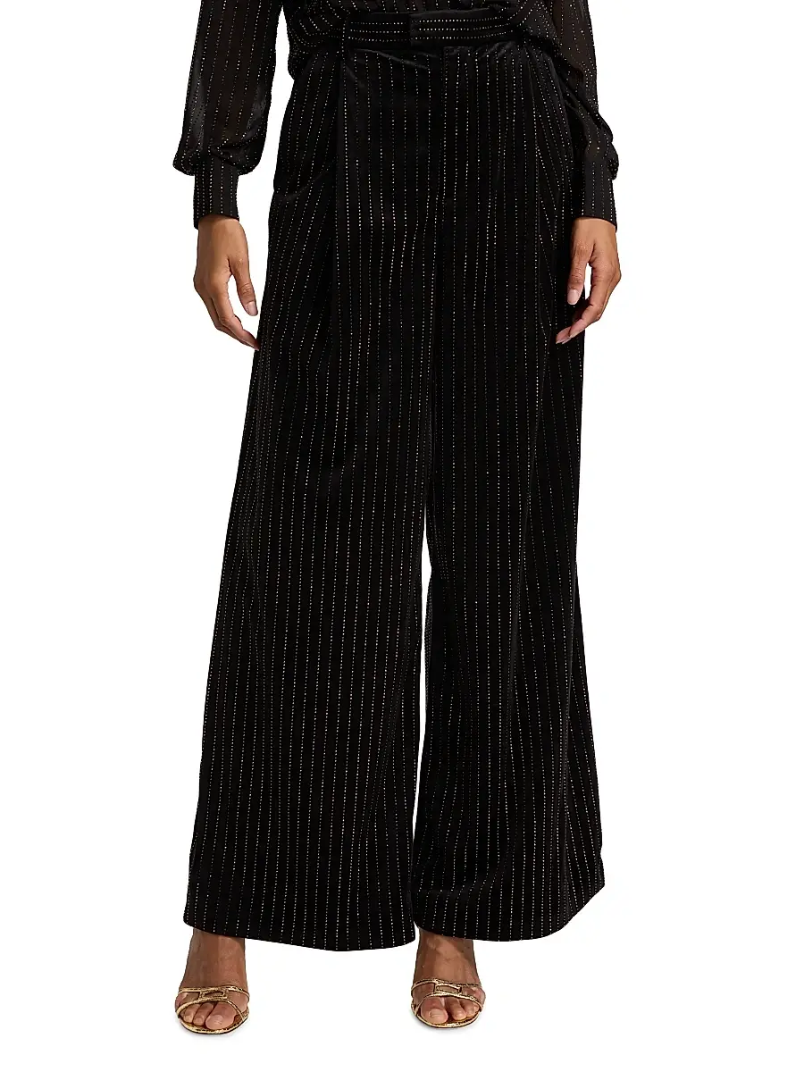 Ronny Kobo Women's Dayna Crystal-Pinstriped Wide-Leg Pants | Thumbnail 3 Ronny Kobo Women's Dayna Crystal-Pinstriped Wide-Leg Pants | Thumbnail 3