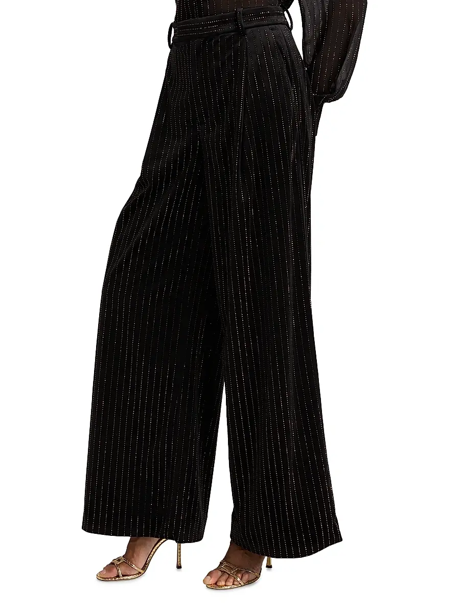 Ronny Kobo Women's Dayna Crystal-Pinstriped Wide-Leg Pants | Thumbnail 4 Ronny Kobo Women's Dayna Crystal-Pinstriped Wide-Leg Pants | Thumbnail 4
