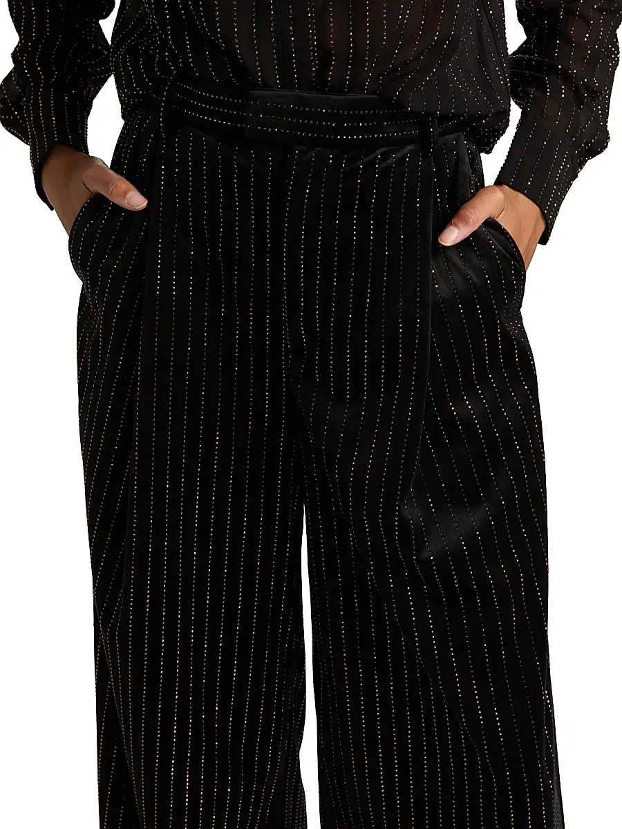Ronny Kobo Women's Dayna Crystal-Pinstriped Wide-Leg Pants | Thumbnail 6 Ronny Kobo Women's Dayna Crystal-Pinstriped Wide-Leg Pants | Thumbnail 6