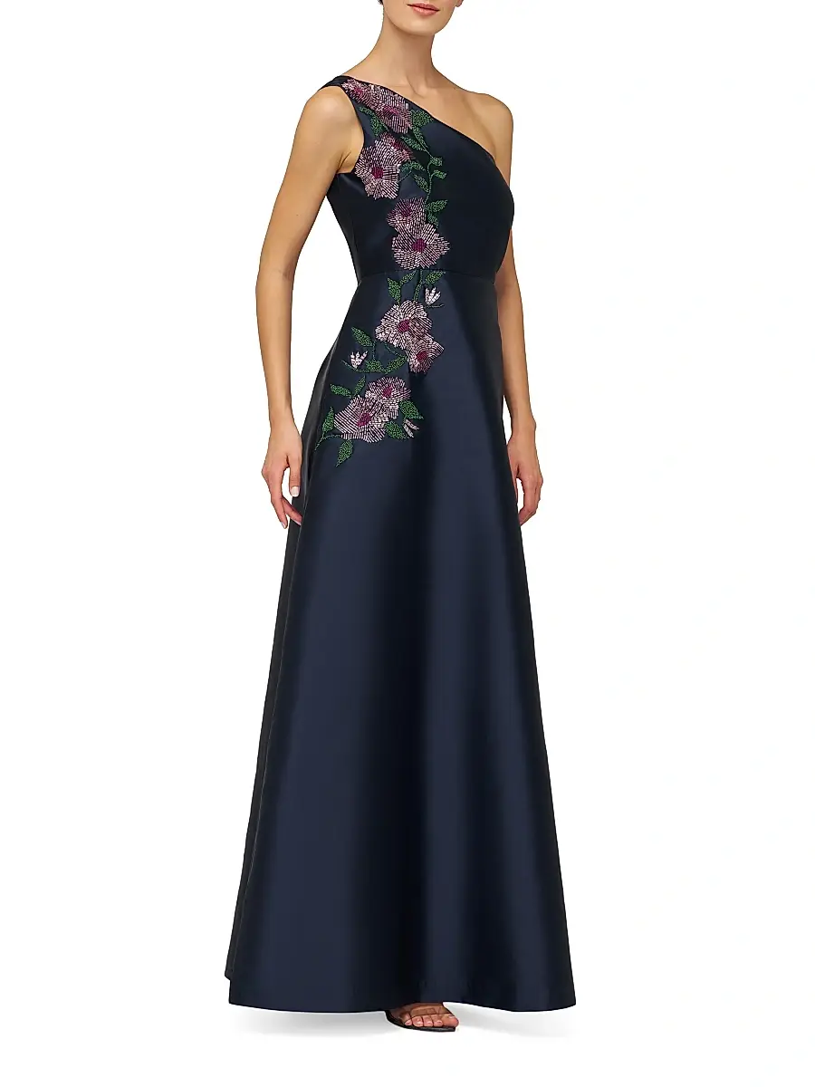 Kay Unger Women's Giada Embellished One-Shoulder A-Line Gown | Thumbnail 3 Kay Unger Women's Giada Embellished One-Shoulder A-Line Gown | Thumbnail 3