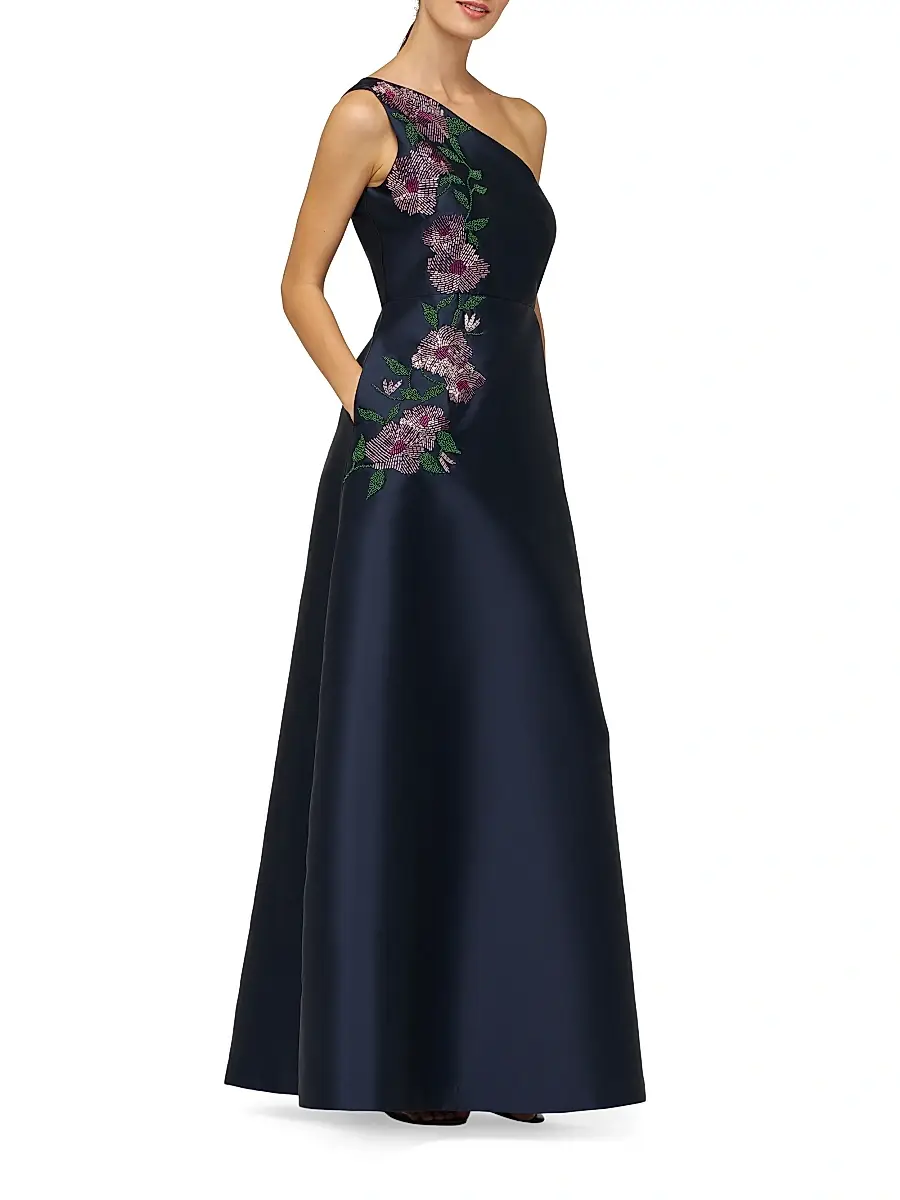 Kay Unger Women's Giada Embellished One-Shoulder A-Line Gown | Thumbnail 4 Kay Unger Women's Giada Embellished One-Shoulder A-Line Gown | Thumbnail 4