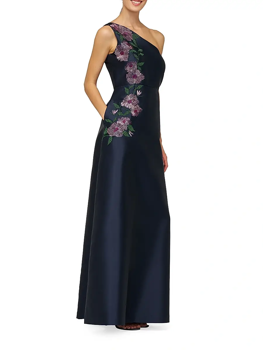 Kay Unger Women's Giada Embellished One-Shoulder A-Line Gown | Thumbnail 7 Kay Unger Women's Giada Embellished One-Shoulder A-Line Gown | Thumbnail 7