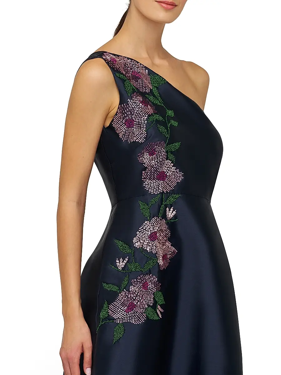 Kay Unger Women's Giada Embellished One-Shoulder A-Line Gown | Thumbnail 8 Kay Unger Women's Giada Embellished One-Shoulder A-Line Gown | Thumbnail 8