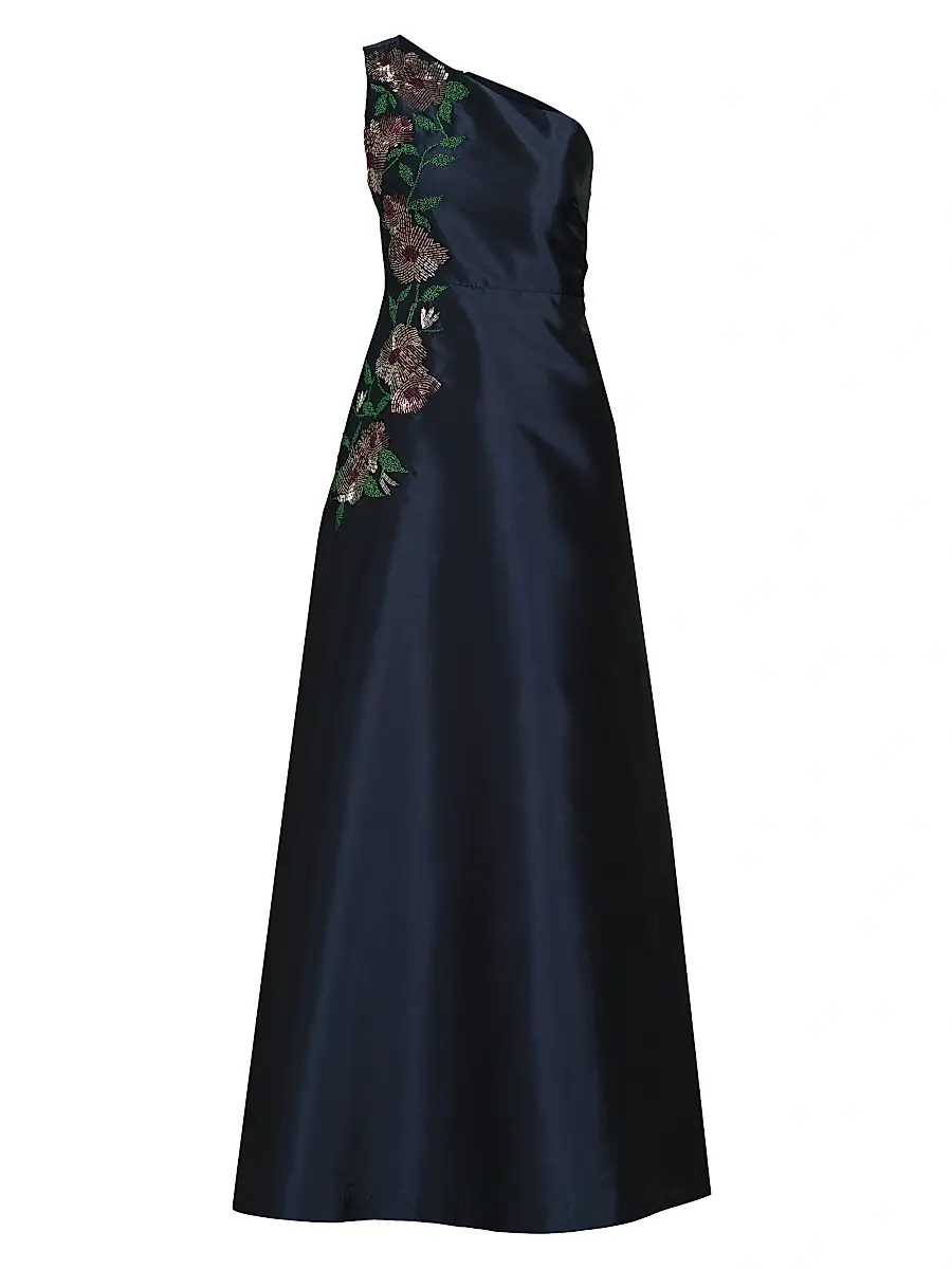 Kay Unger Women's Giada Embellished One-Shoulder A-Line Gown