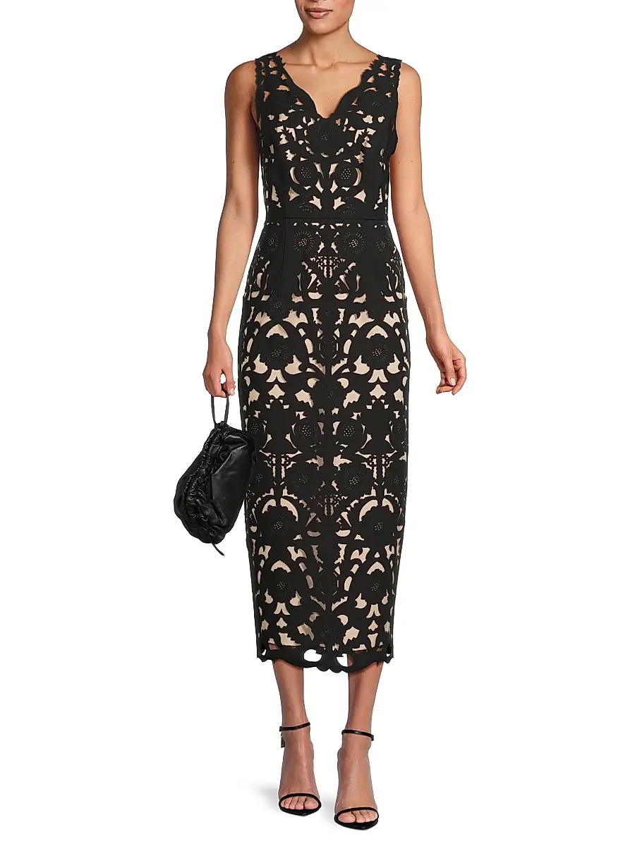 Shani Women's Floral Crepe Laser-Cut Midi Dress | Thumbnail 2 Shani Women's Floral Crepe Laser-Cut Midi Dress | Thumbnail 2