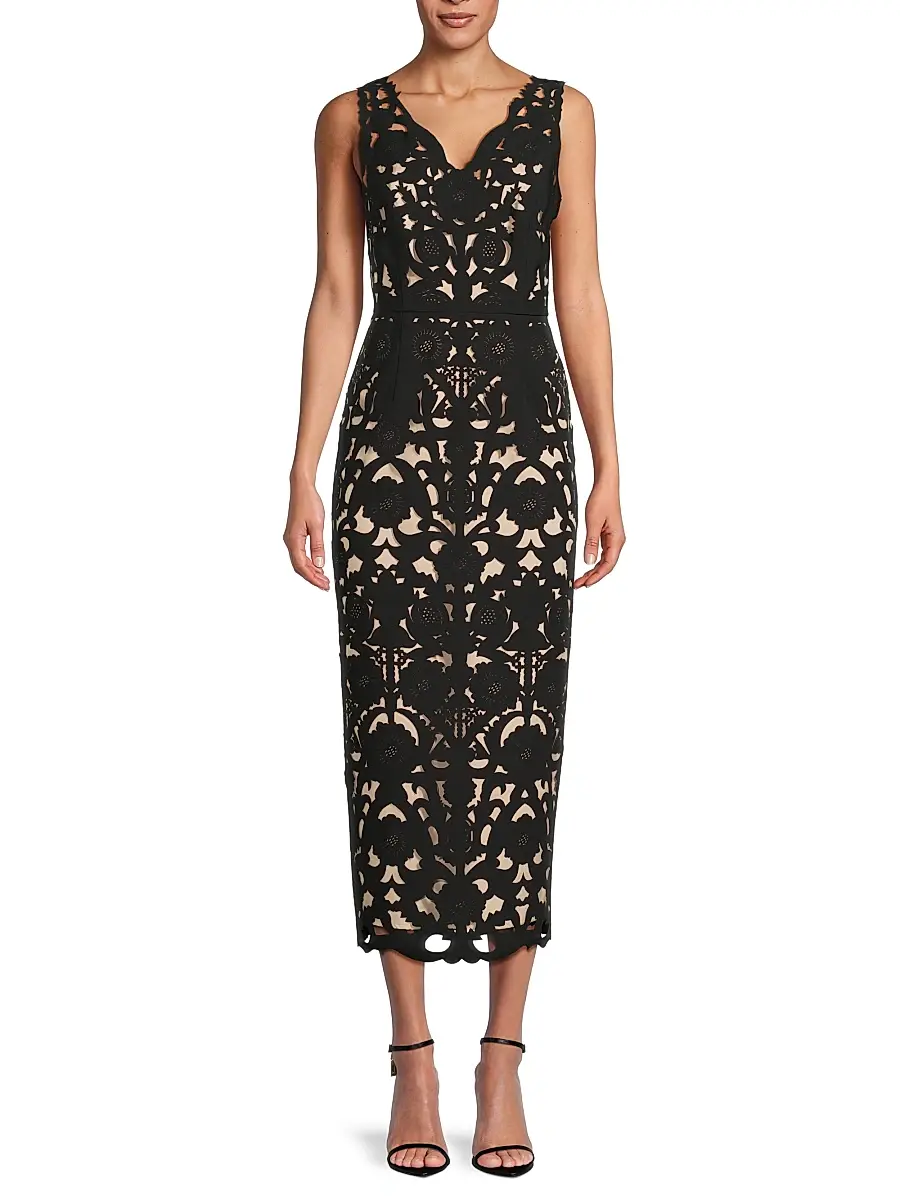 Shani Women's Floral Crepe Laser-Cut Midi Dress | Thumbnail 3 Shani Women's Floral Crepe Laser-Cut Midi Dress | Thumbnail 3
