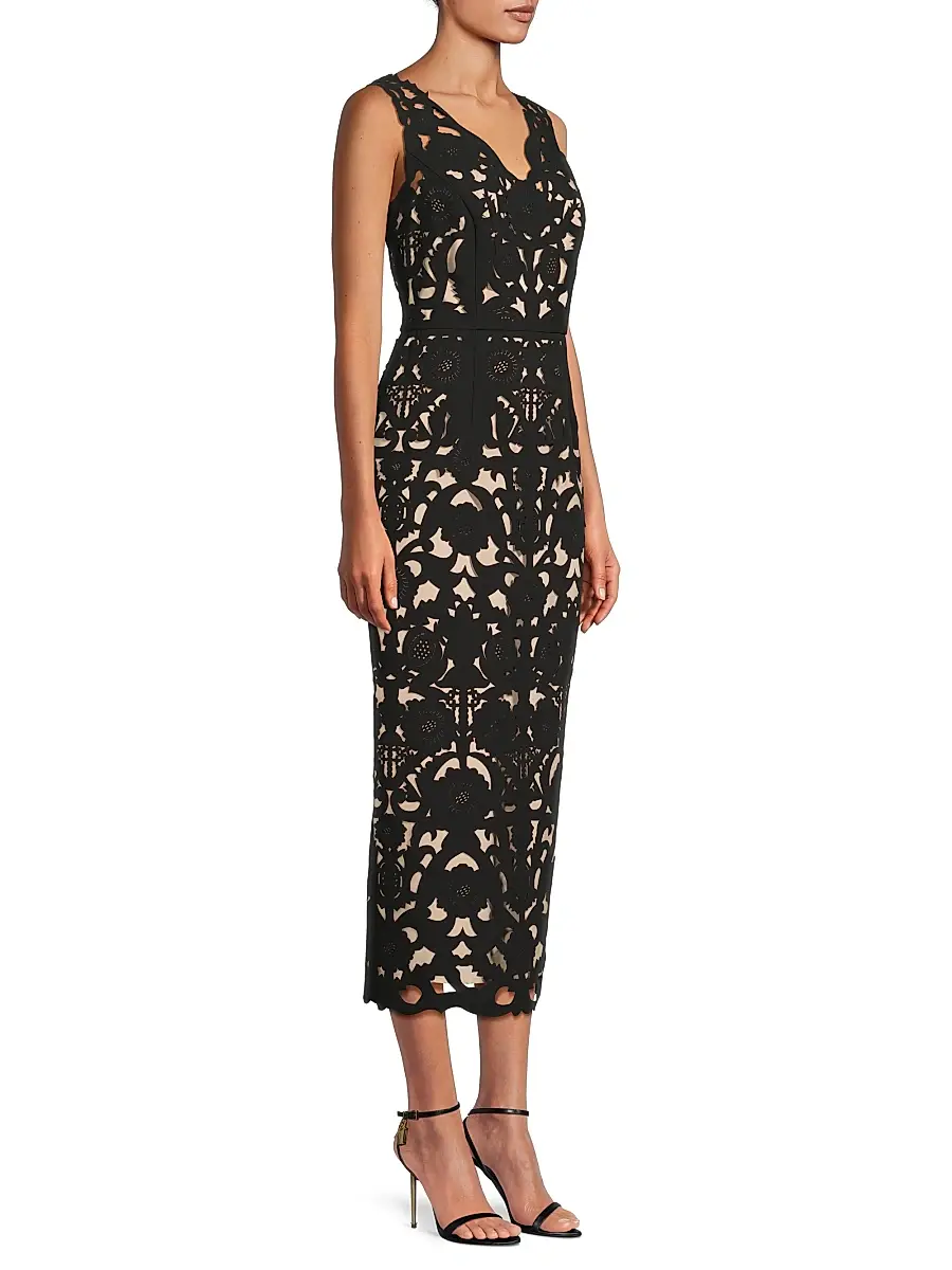 Shani Women's Floral Crepe Laser-Cut Midi Dress | Thumbnail 4 Shani Women's Floral Crepe Laser-Cut Midi Dress | Thumbnail 4