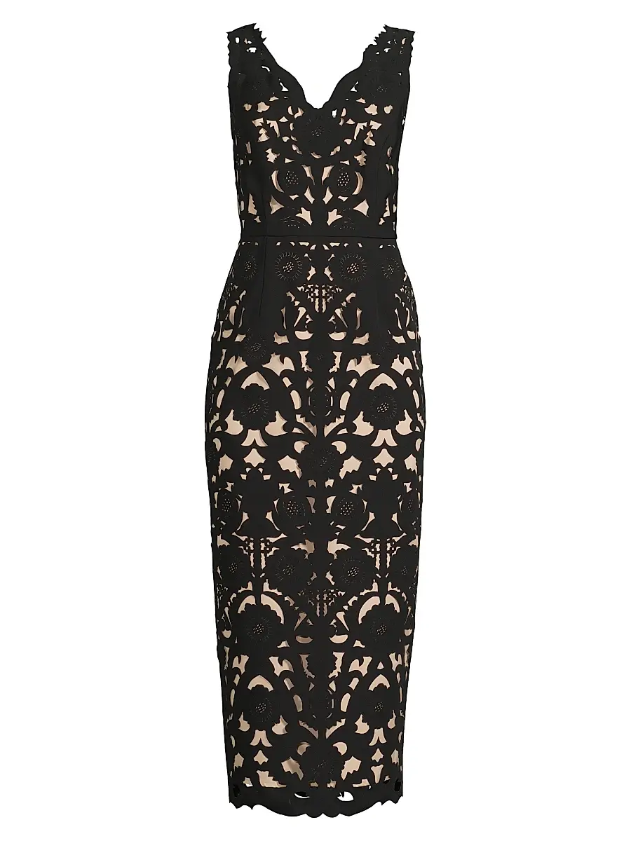 Shani Women's Floral Crepe Laser-Cut Midi Dress - Black | Image 1 Shani Women's Floral Crepe Laser-Cut Midi Dress - Black | Image 1