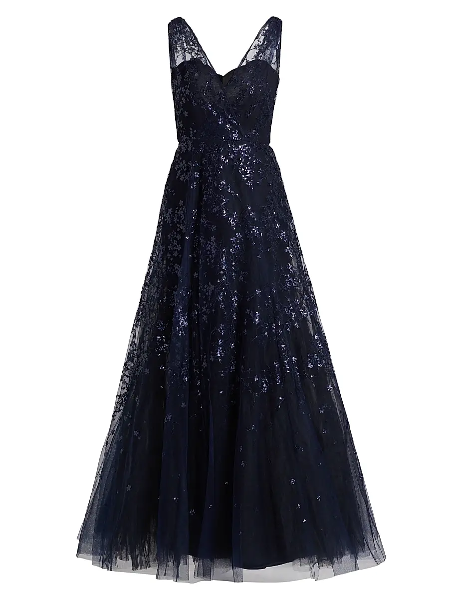 Amsale Women's Sequined Tulle Gown - Navy | Image 1 Amsale Women's Sequined Tulle Gown - Navy | Image 1