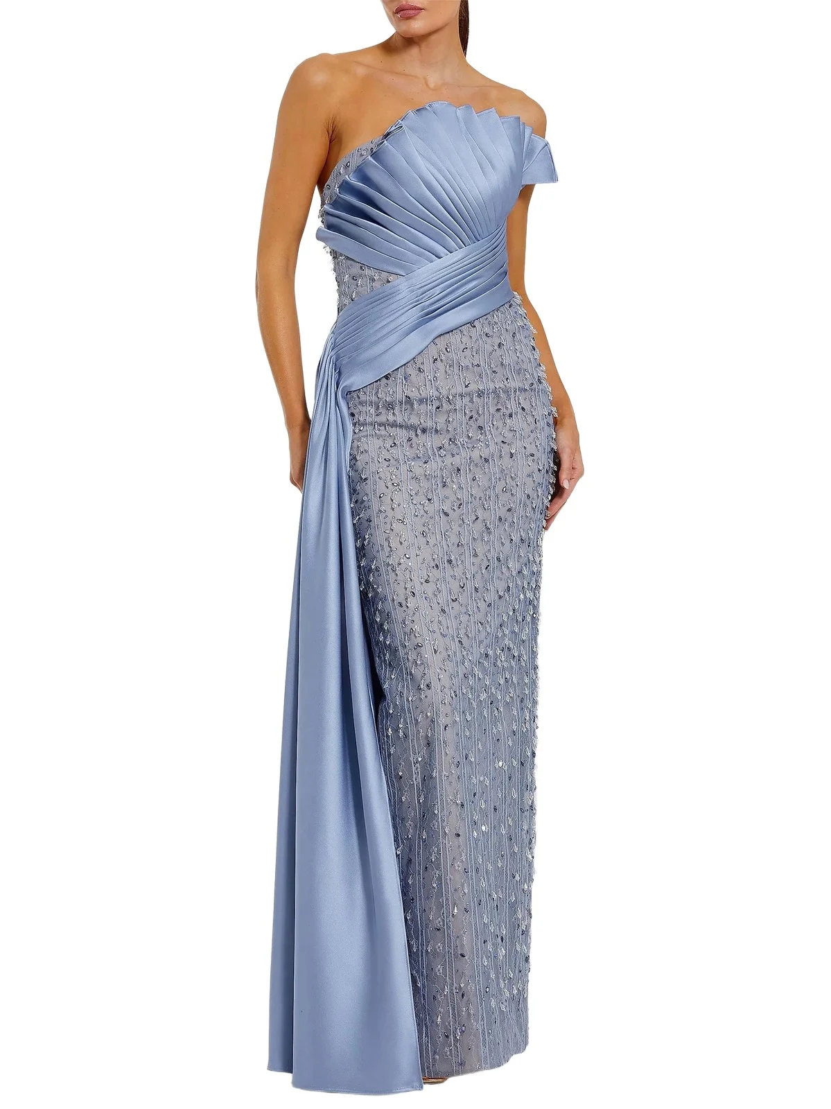 Women's Embellished Pleated Strapless Gown