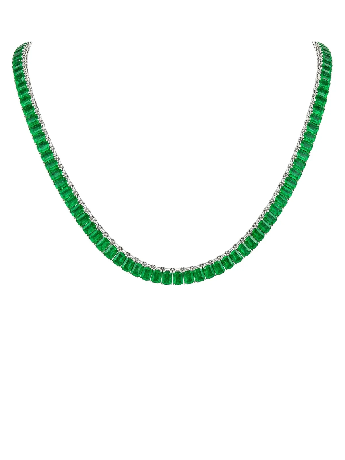 28.40ct Emerald 14K Gold Emerald Cut Tennis Necklace