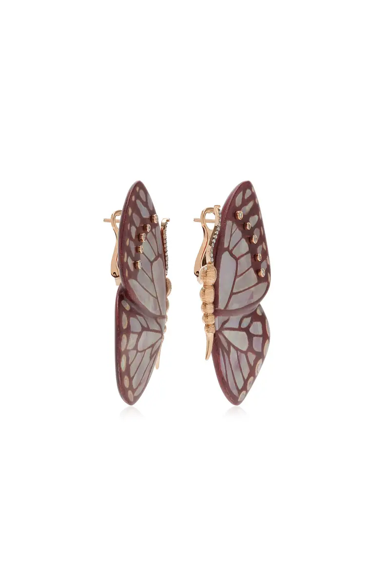 Silvia Furmanovich 18K Rose Gold Pink Mother Of Pearl And Diamond Marquetry Butterfly Earrings | Thumbnail 3 Silvia Furmanovich 18K Rose Gold Pink Mother Of Pearl And Diamond Marquetry Butterfly Earrings | Thumbnail 3