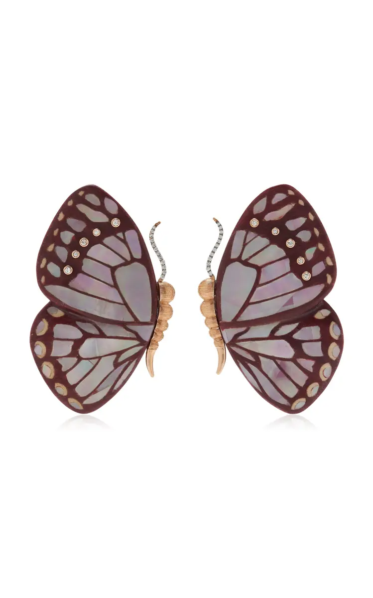Silvia Furmanovich 18K Rose Gold Pink Mother Of Pearl And Diamond Marquetry Butterfly Earrings | Thumbnail 4 Silvia Furmanovich 18K Rose Gold Pink Mother Of Pearl And Diamond Marquetry Butterfly Earrings | Thumbnail 4