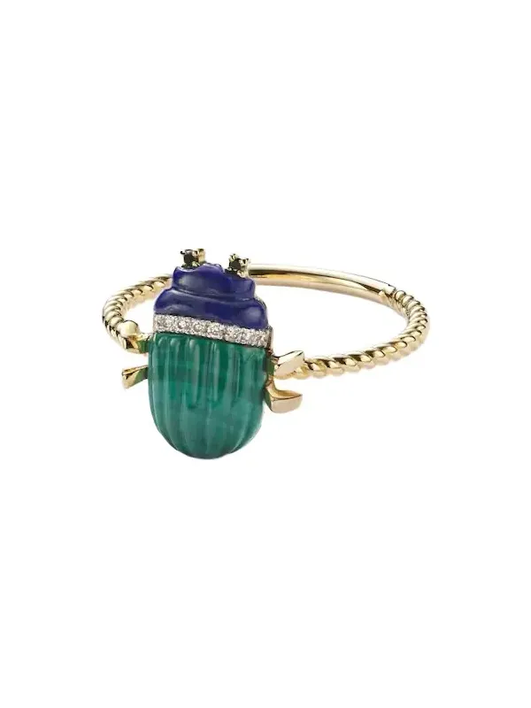Yvonne Léon Scarabée Mini 9kt gold ring with gemstones Yvonne Léon Scarabée Mini 9kt gold ring with gemstones
