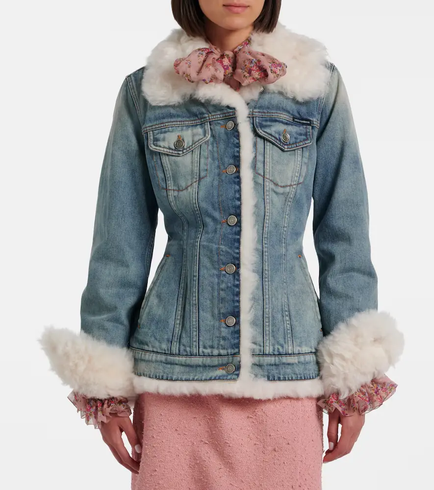 Dolce & Gabbana Shearling-trimmed denim jacket | Thumbnail 2 Dolce & Gabbana Shearling-trimmed denim jacket | Thumbnail 2