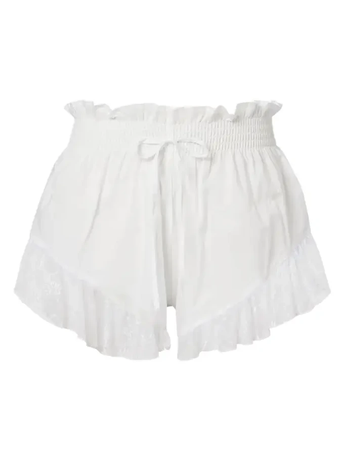 Lace-trimmed cotton shorts