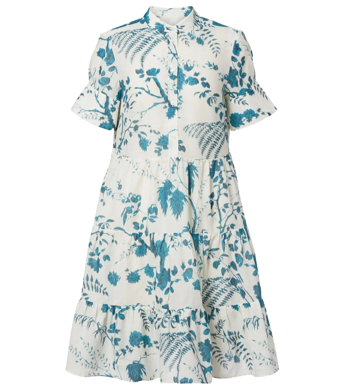 Floral tiered cotton and linen minidress