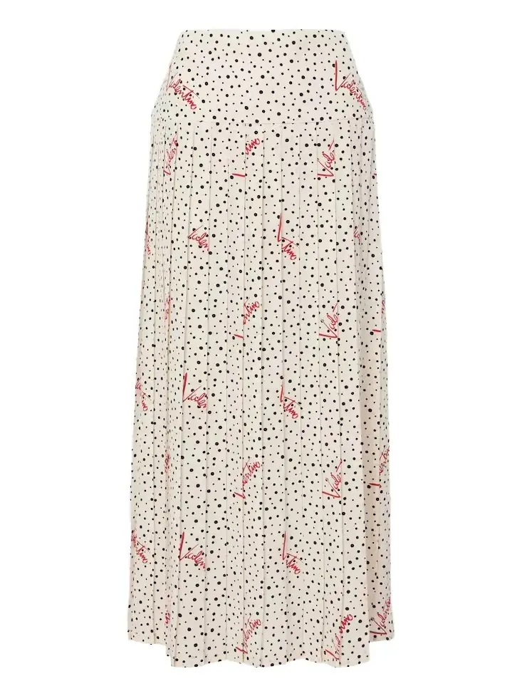 Polka-dot silk crêpe de chine midi skirt Polka-dot silk crêpe de chine midi skirt
