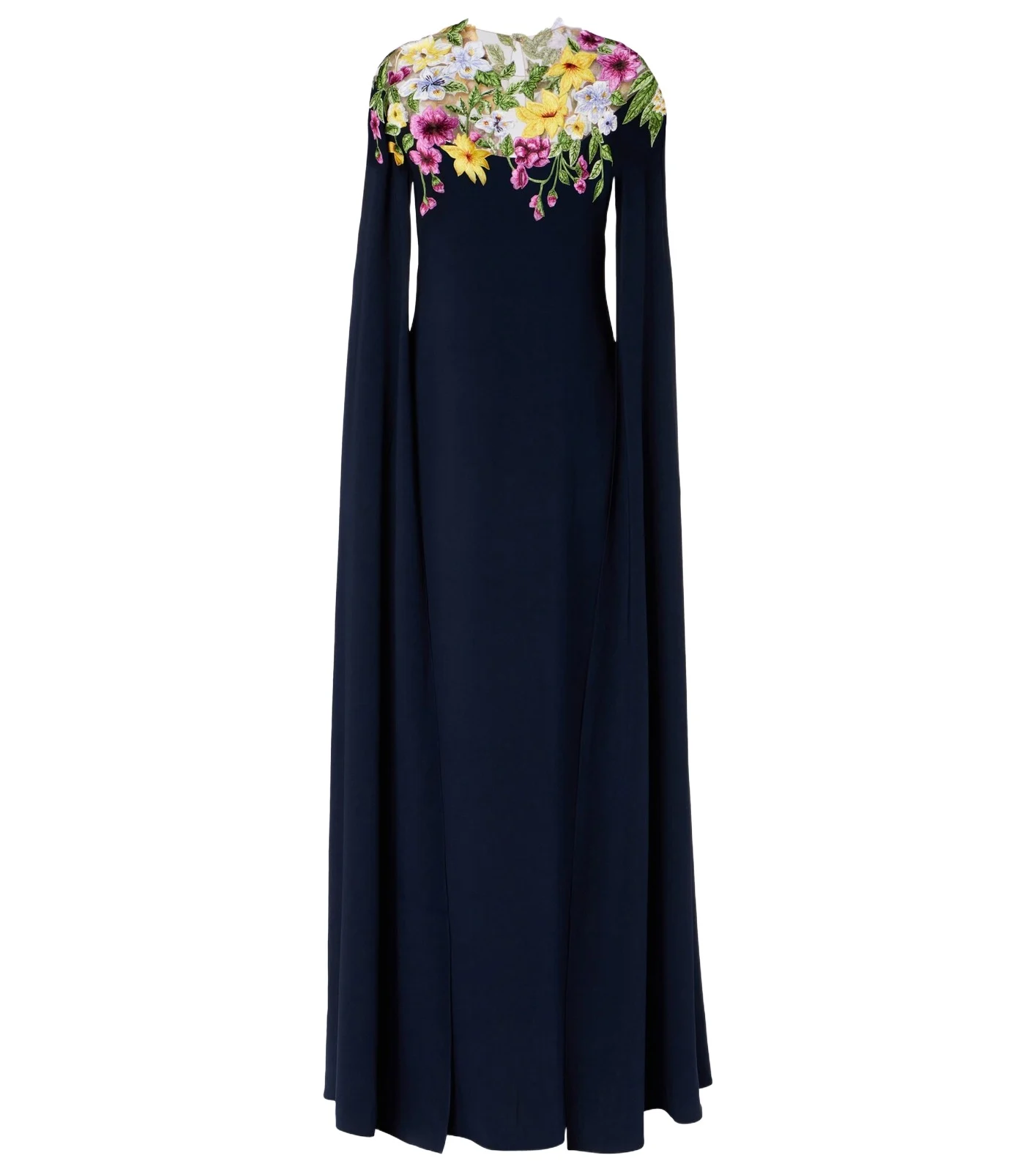 Embroidered caped silk-blend gown Embroidered caped silk-blend gown
