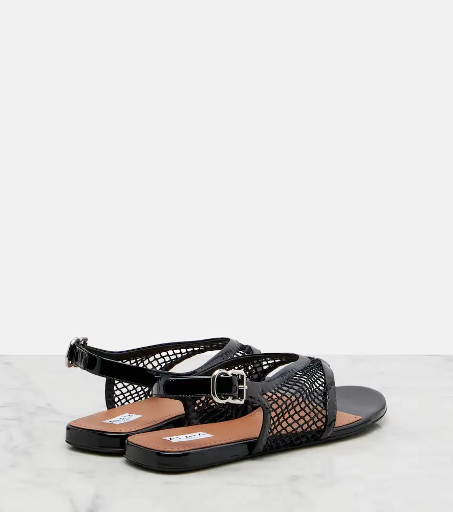 Alaïa Alaïa Leather-trimmed fishnet thong sandals | Thumbnail 2 Alaïa Alaïa Leather-trimmed fishnet thong sandals | Thumbnail 2