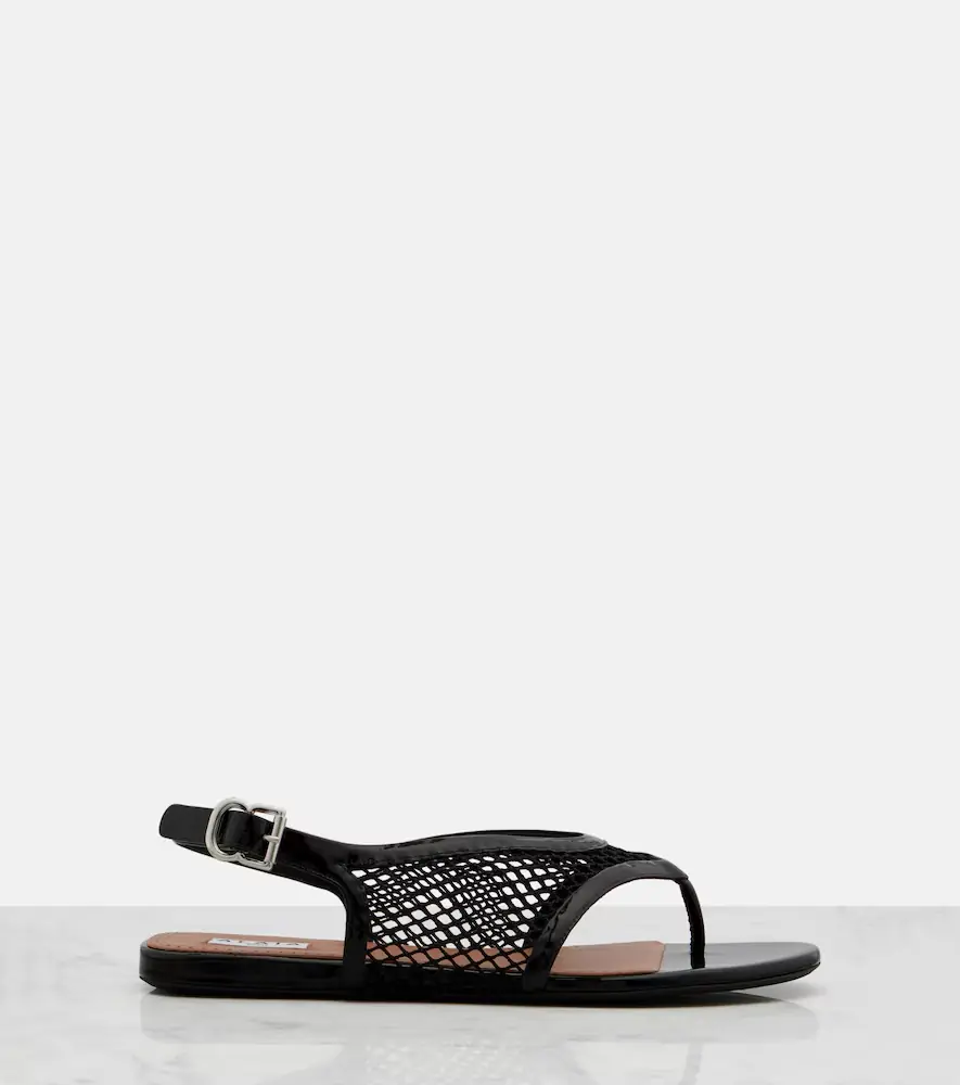 Alaïa Alaïa Leather-trimmed fishnet thong sandals | Thumbnail 3 Alaïa Alaïa Leather-trimmed fishnet thong sandals | Thumbnail 3