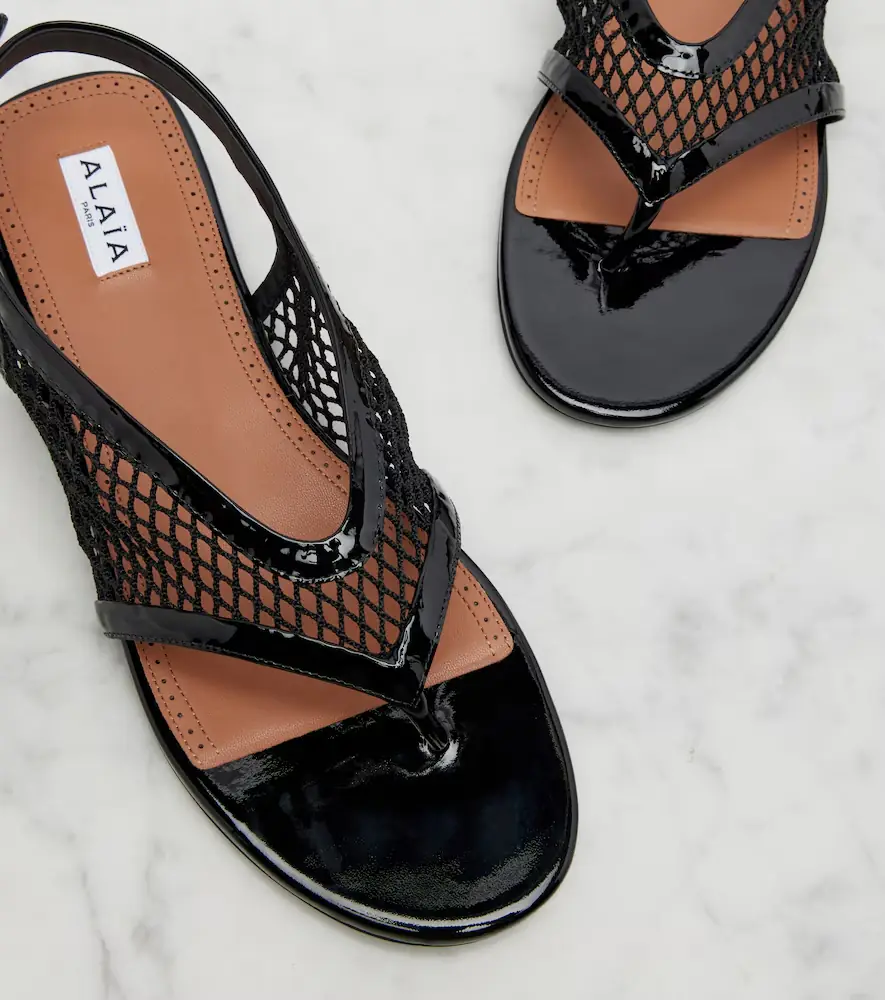 Alaïa Alaïa Leather-trimmed fishnet thong sandals | Thumbnail 4 Alaïa Alaïa Leather-trimmed fishnet thong sandals | Thumbnail 4