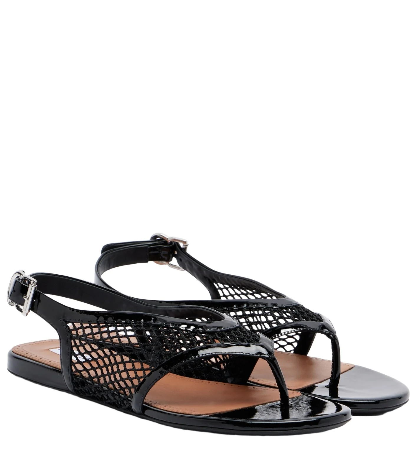 Alaïa Leather-trimmed fishnet thong sandals Alaïa Leather-trimmed fishnet thong sandals