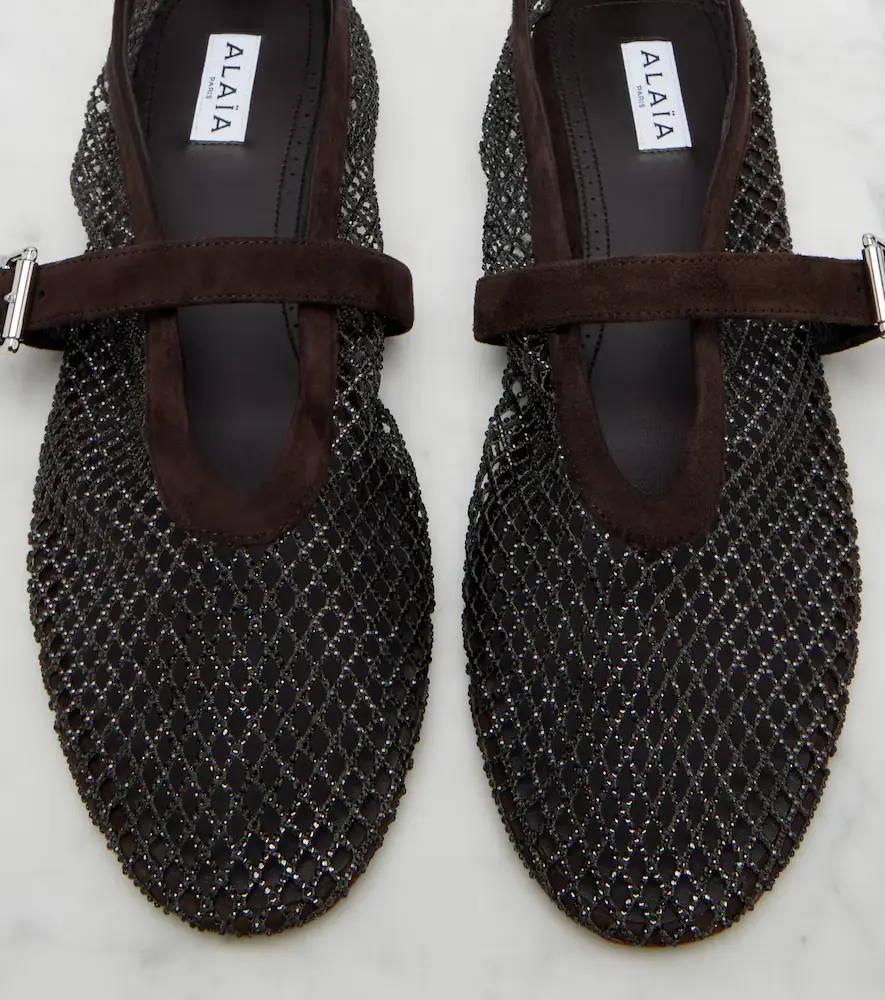 Alaïa Alaïa Embellished fishnet Mary Jane flats | Thumbnail 4 Alaïa Alaïa Embellished fishnet Mary Jane flats | Thumbnail 4