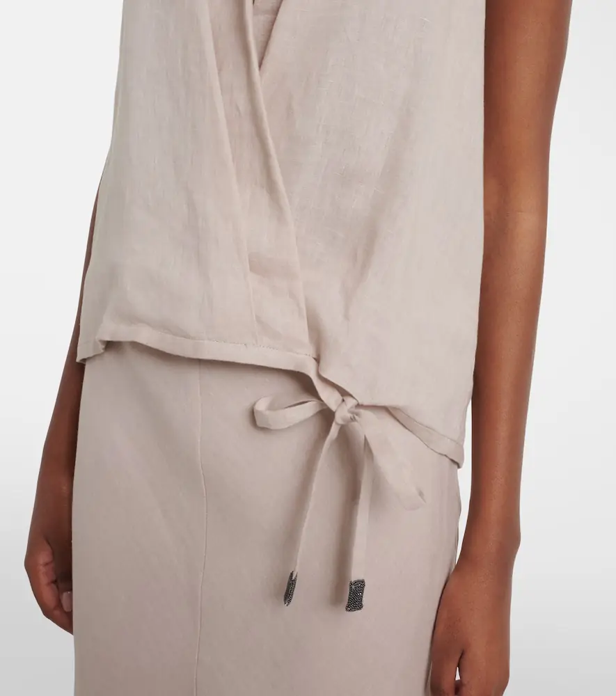 Brunello Cucinelli Monili halterneck linen wrap top | Thumbnail 2