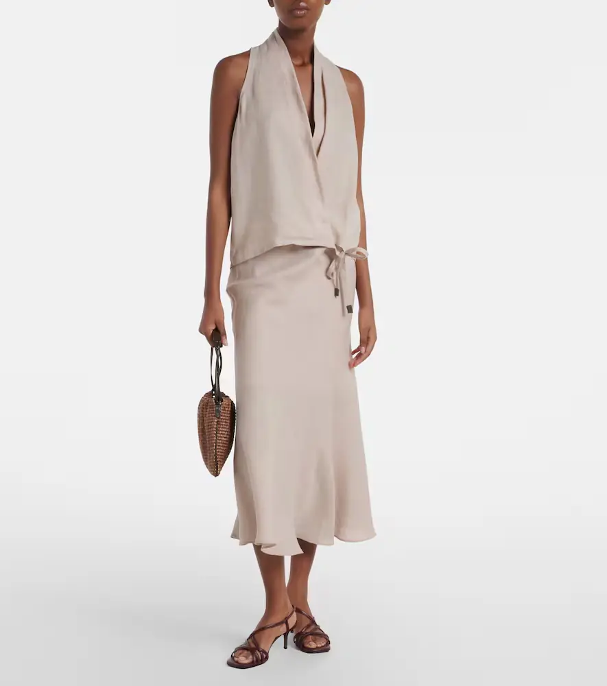 Brunello Cucinelli Monili halterneck linen wrap top | Thumbnail 4