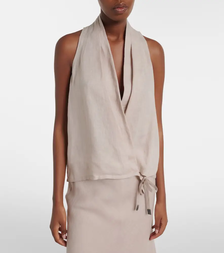Brunello Cucinelli Monili halterneck linen wrap top | Thumbnail 6