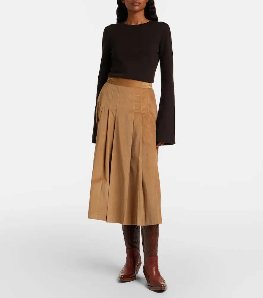 Gabriela Hearst Wesley pleated cotton corduroy midi skirt | Thumbnail 4